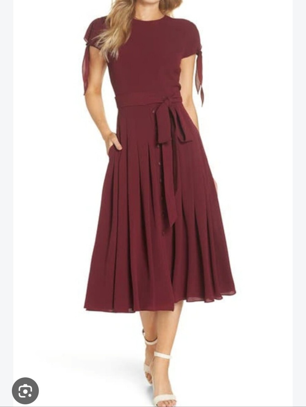 Gal Meets Glam Collection Bette Burgundy Crepe Midi Dress Size 4